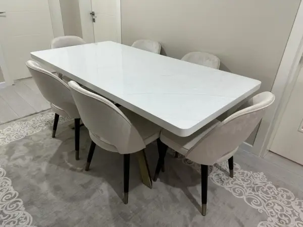 SUNNY SANDALYELİ LAKE MERMER DESENLİ MASA TAKIMI